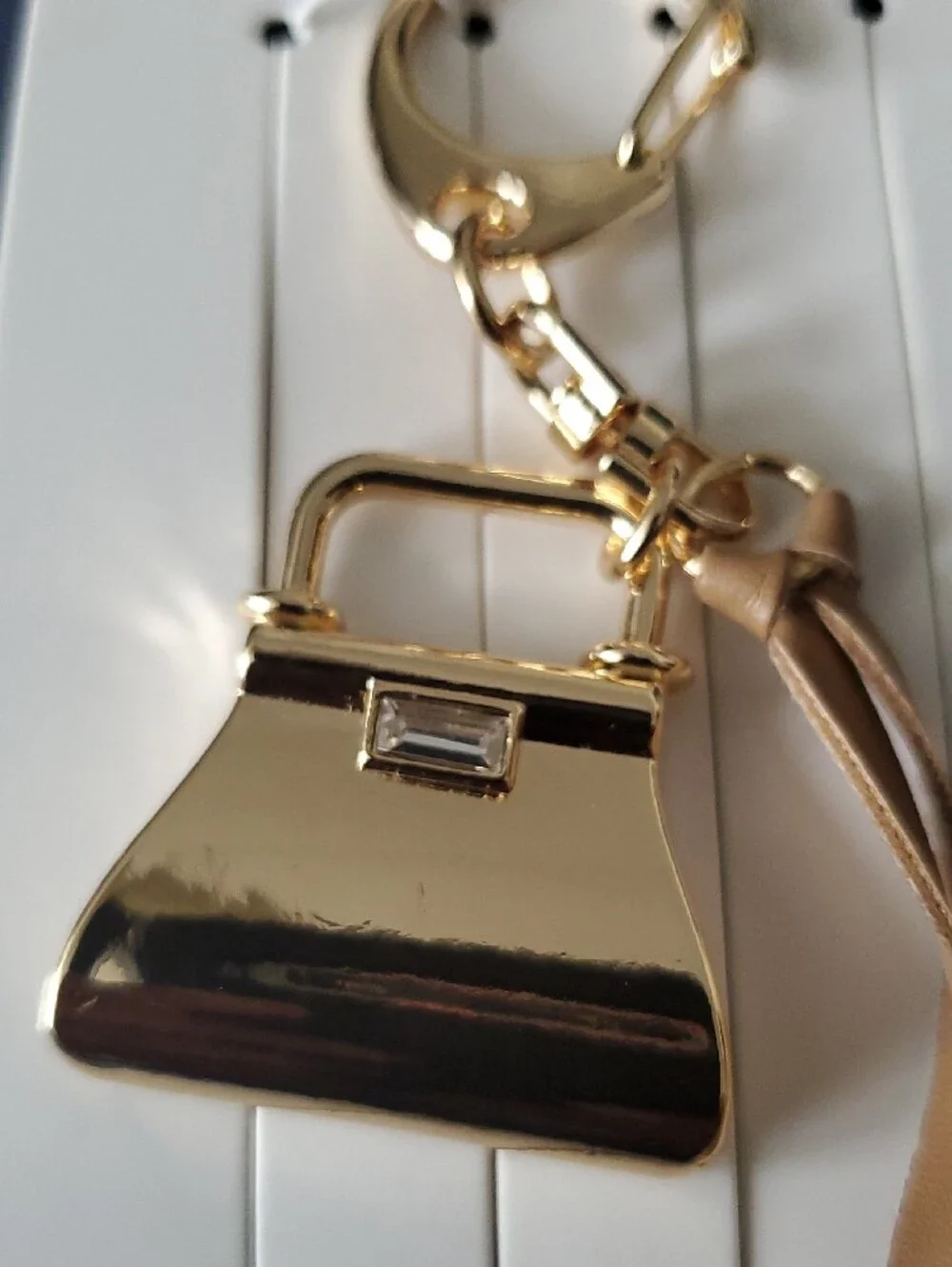 Lane Bryant Beige Tassel Keychain with Gold Purse Charm For Bag